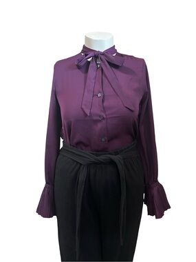 Banana Republic Plum Tie-Neck Long Sleeve Blouse